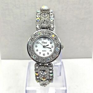 Womens Vivani Watch 27mm Silver Tone MOP Dial Bling Crystals Rhinestones Battery